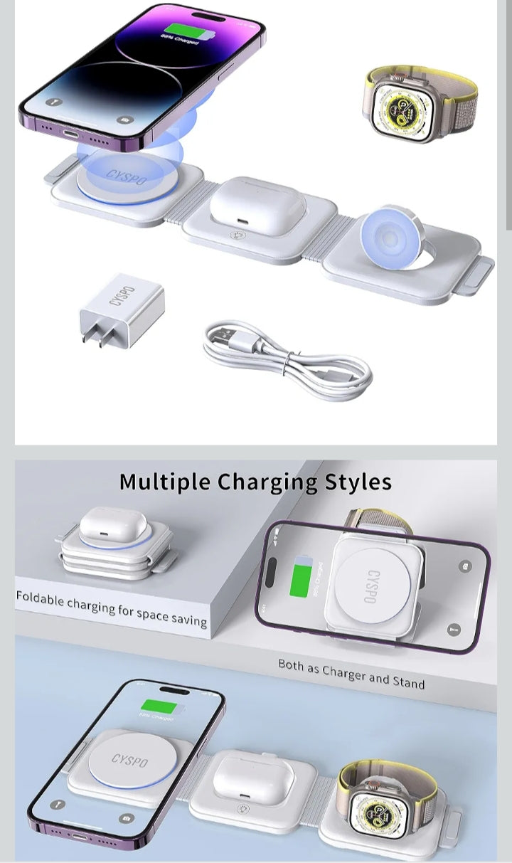 Cargador inalámbrico inteligente magnetico3 en 1