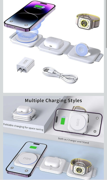 Cargador inalámbrico  inteligente magnetico3 en 1