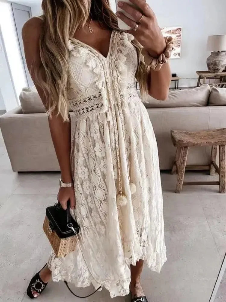 Alina Lace V-Neck Maxi Dress